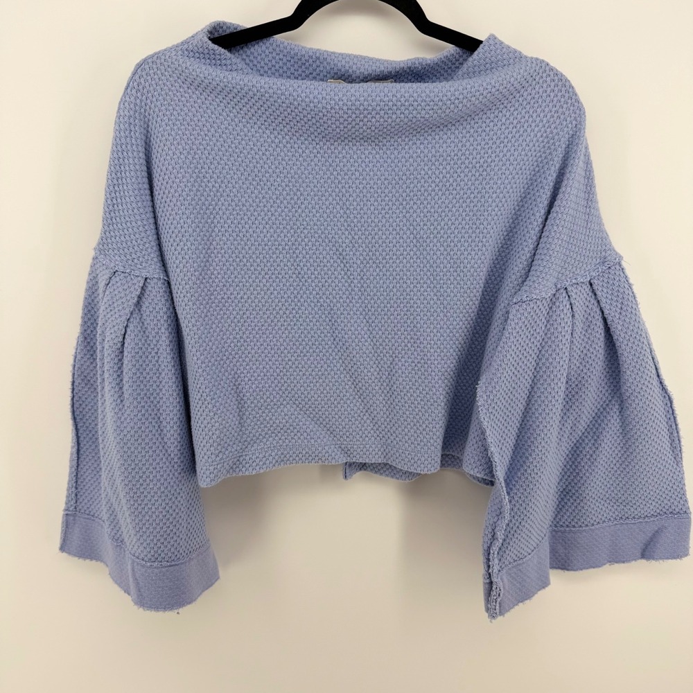Free People‎ We The Free XS Lavender Waffle Knit Crop Top Bell Sleeve Oversized